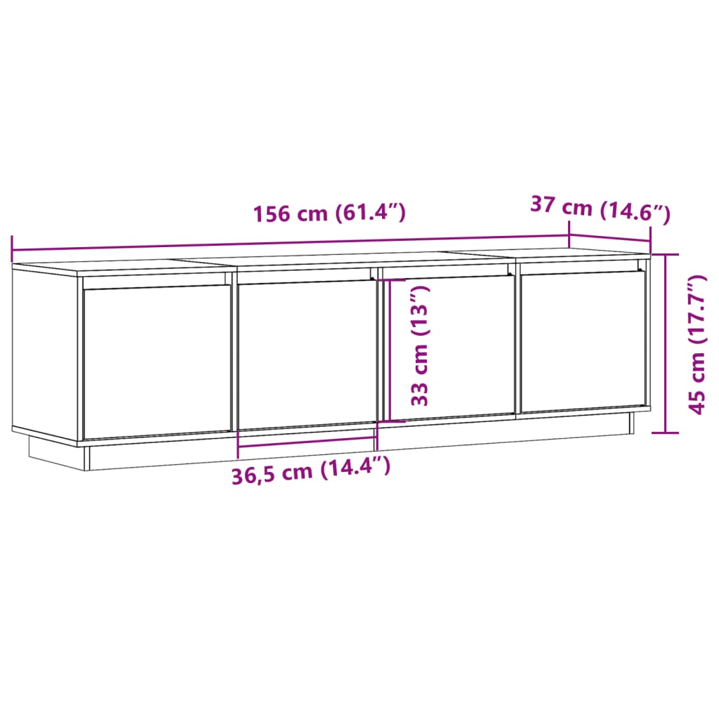 Tv-Meubel 156X37X45 Cm Massief Grenenhout