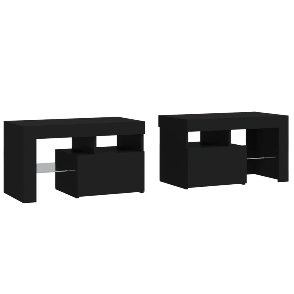 Nachtkastjes 2 St Led-Verlichting 70X36,5X40 Cm Hoogglans