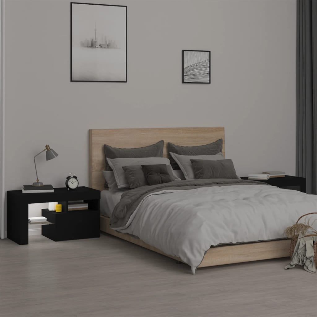 Nachtkastjes 2 St Led-Verlichting 70X36,5X40 Cm Hoogglans