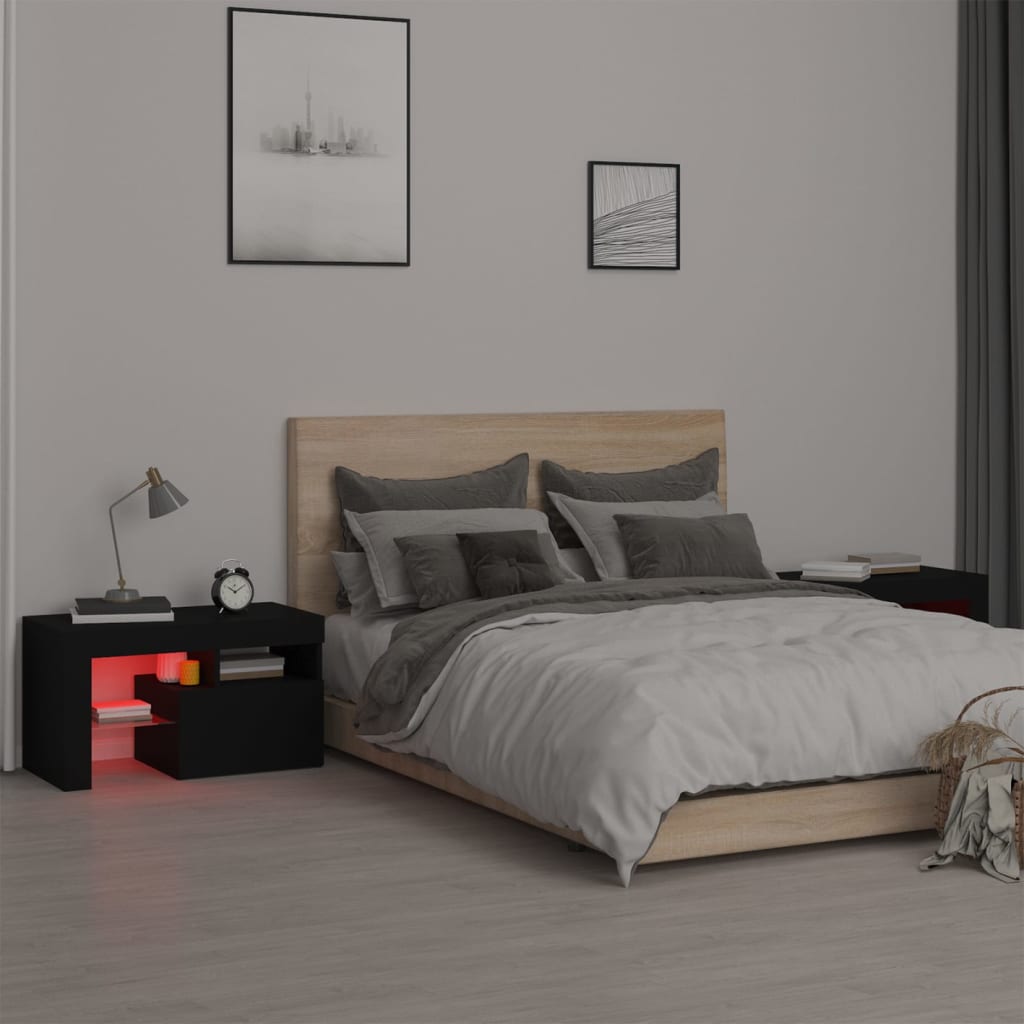 Nachtkastjes 2 St Led-Verlichting 70X36,5X40 Cm Hoogglans