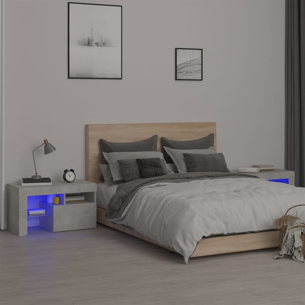 Nachtkastjes 2 St Led-Verlichting 70X36,5X40 Cm Hoogglans