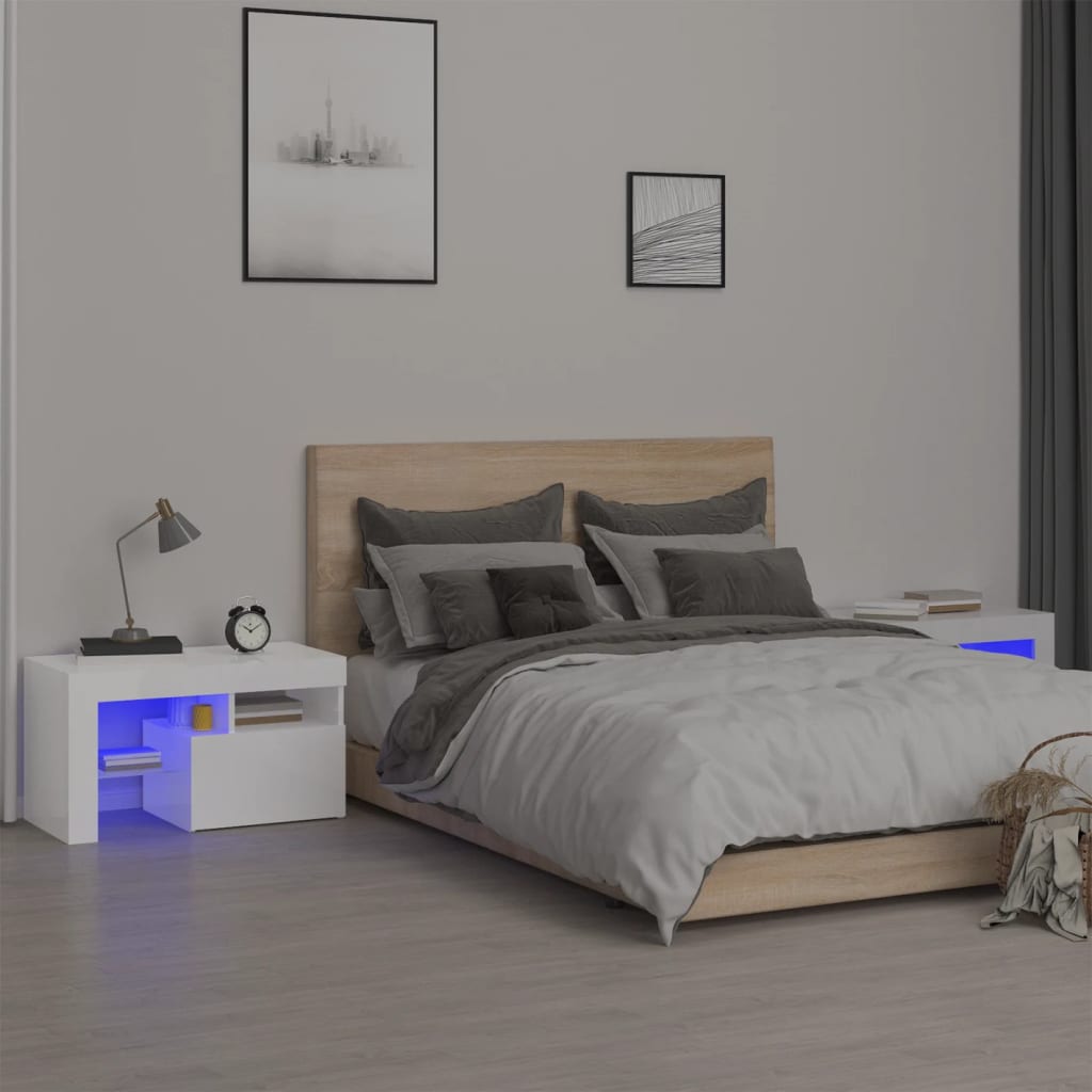 Nachtkastjes 2 St Led-Verlichting 70X36,5X40 Cm Hoogglans