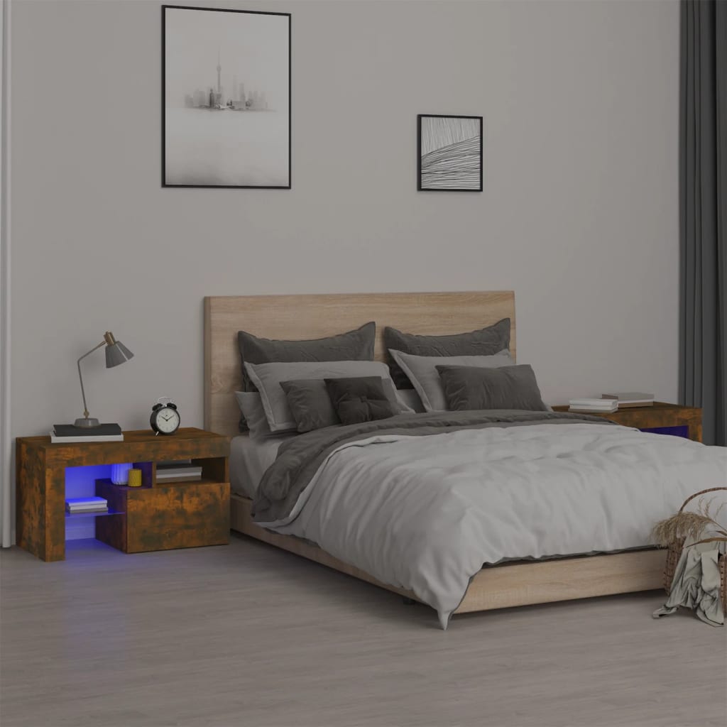 Nachtkastjes 2 St Led-Verlichting 70X36,5X40 Cm Hoogglans