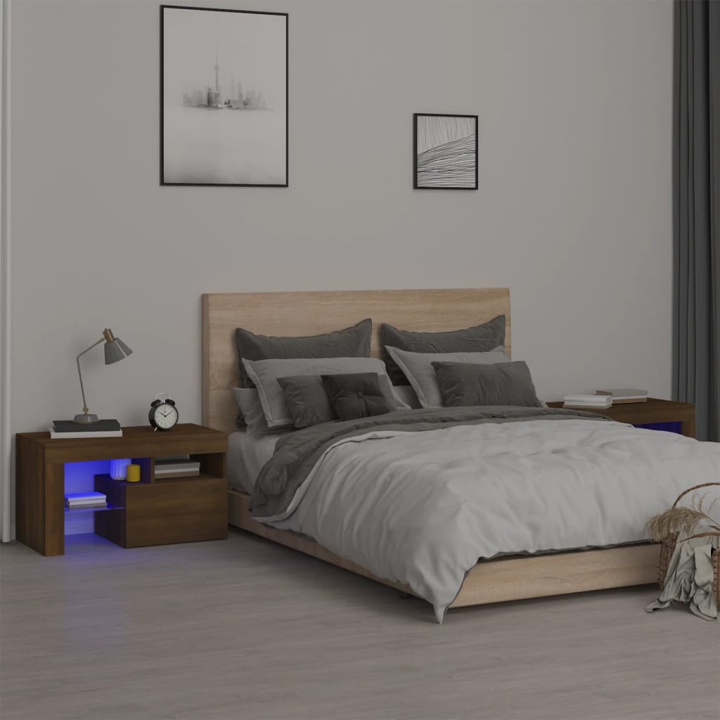 Nachtkastjes 2 St Led-Verlichting 70X36,5X40 Cm Hoogglans