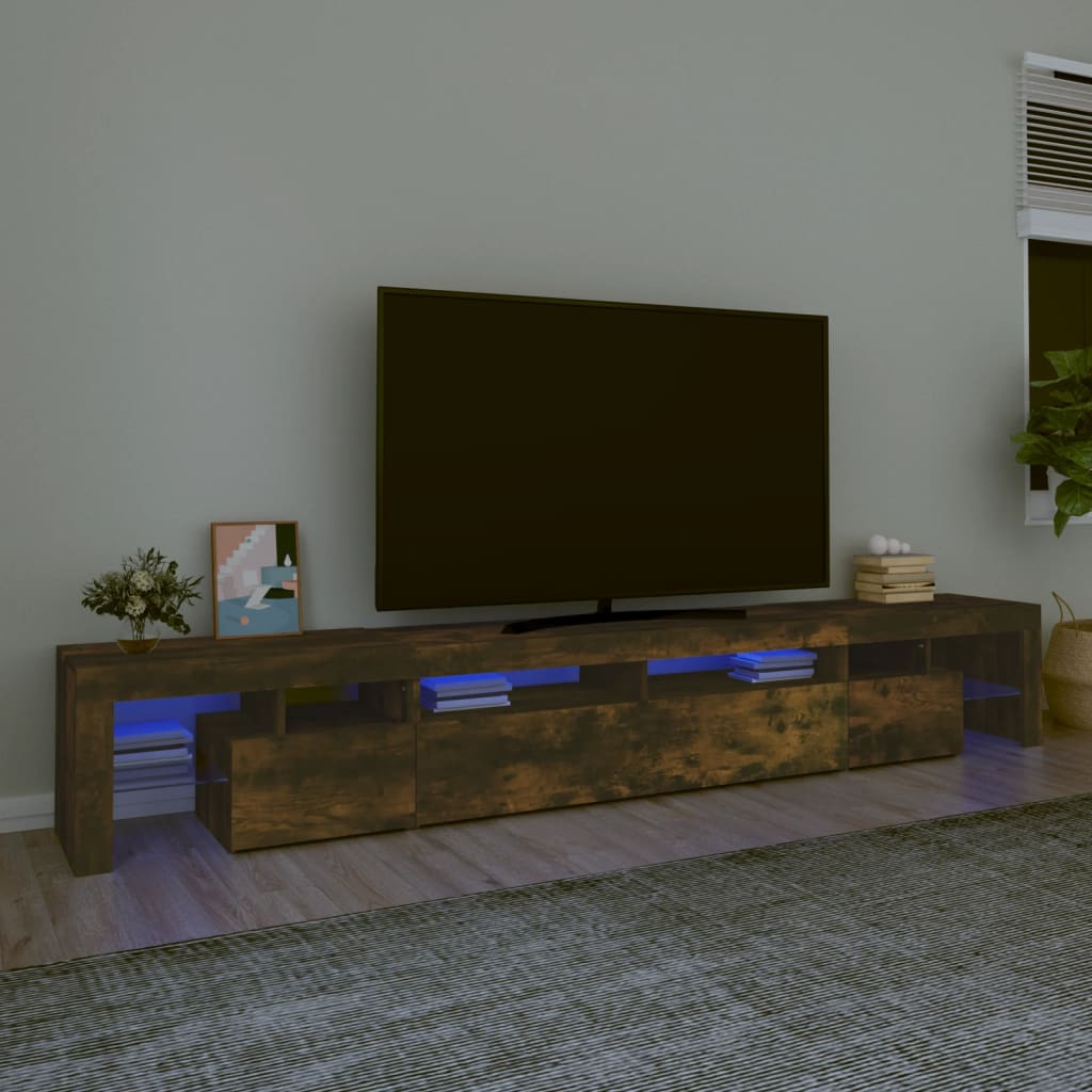 Tv-Meubel Met Led-Verlichting 215X36,5X40 Cm Bruineikenkleurig