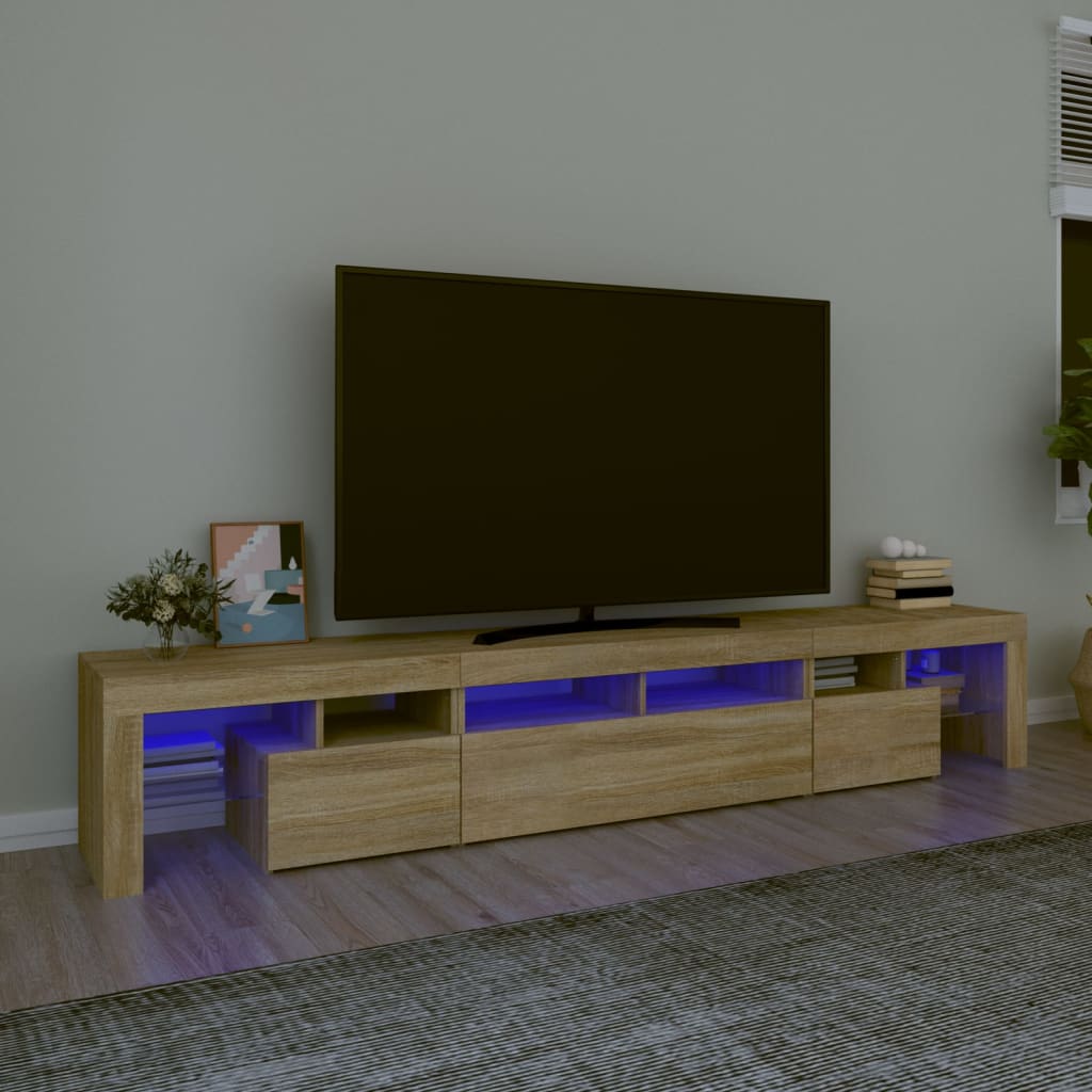 Tv-Meubel Met Led-Verlichting 215X36,5X40 Cm Bruineikenkleurig