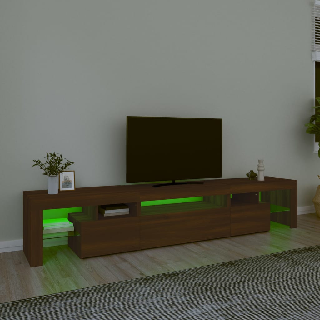 Tv-Meubel Met Led-Verlichting 215X36,5X40 Cm Bruineikenkleurig