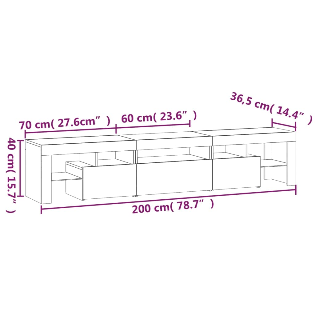 Tv-Meubel Met Led-Verlichting 200X36,5X40 Cm Eiken