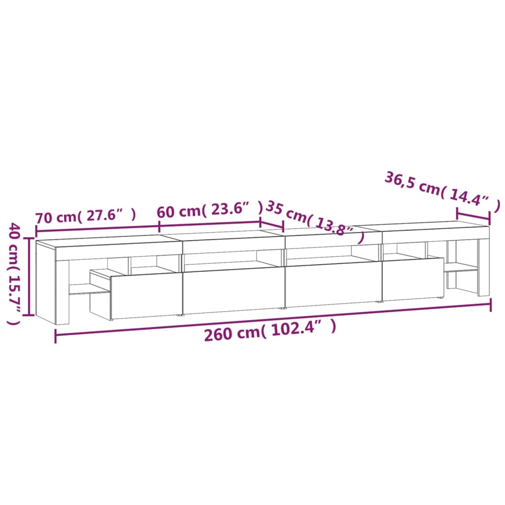 Tv-Meubel Met Led-Verlichting 260X36,5X40 Cm Eiken