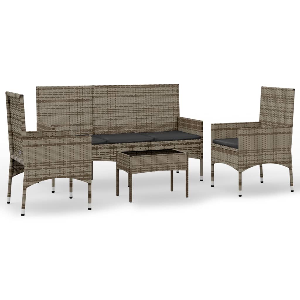 -Delige Loungeset Met Kussens Poly Rattan