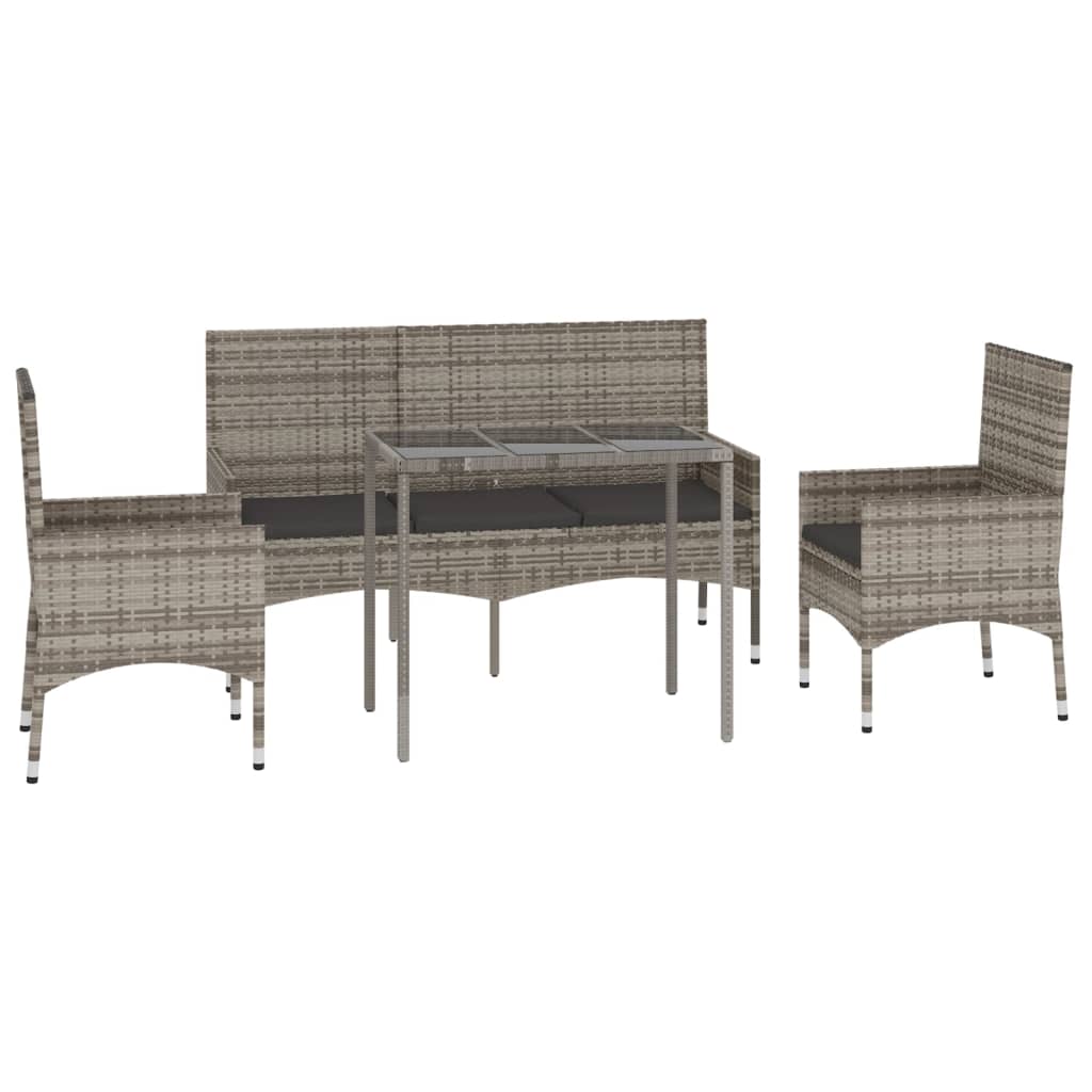 -Delige Loungeset Met Kussens Poly Rattan