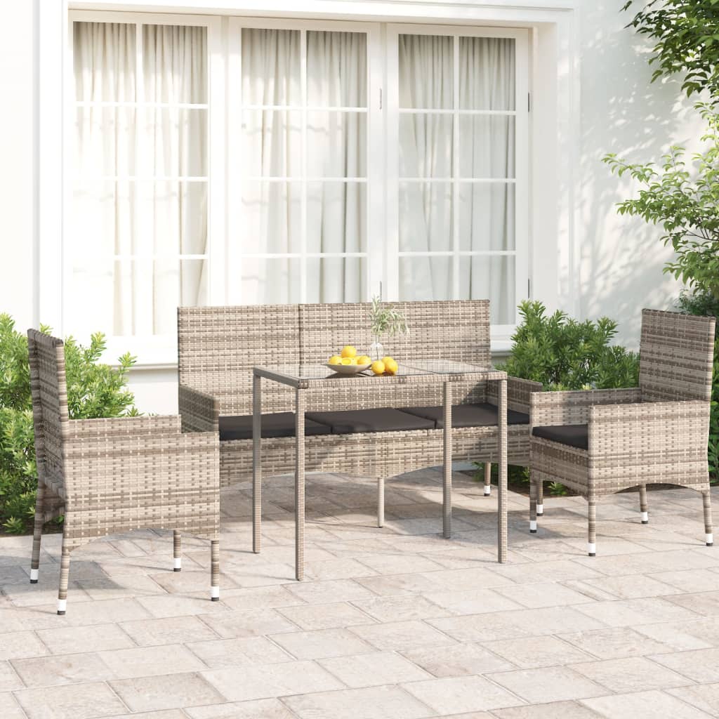 -Delige Loungeset Met Kussens Poly Rattan