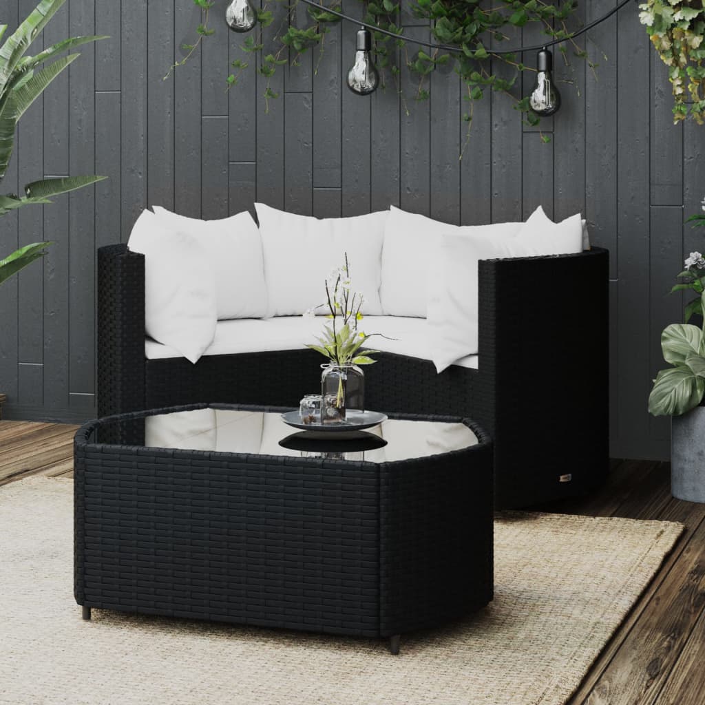 -Delige Loungeset Met Kussens Poly Rattan