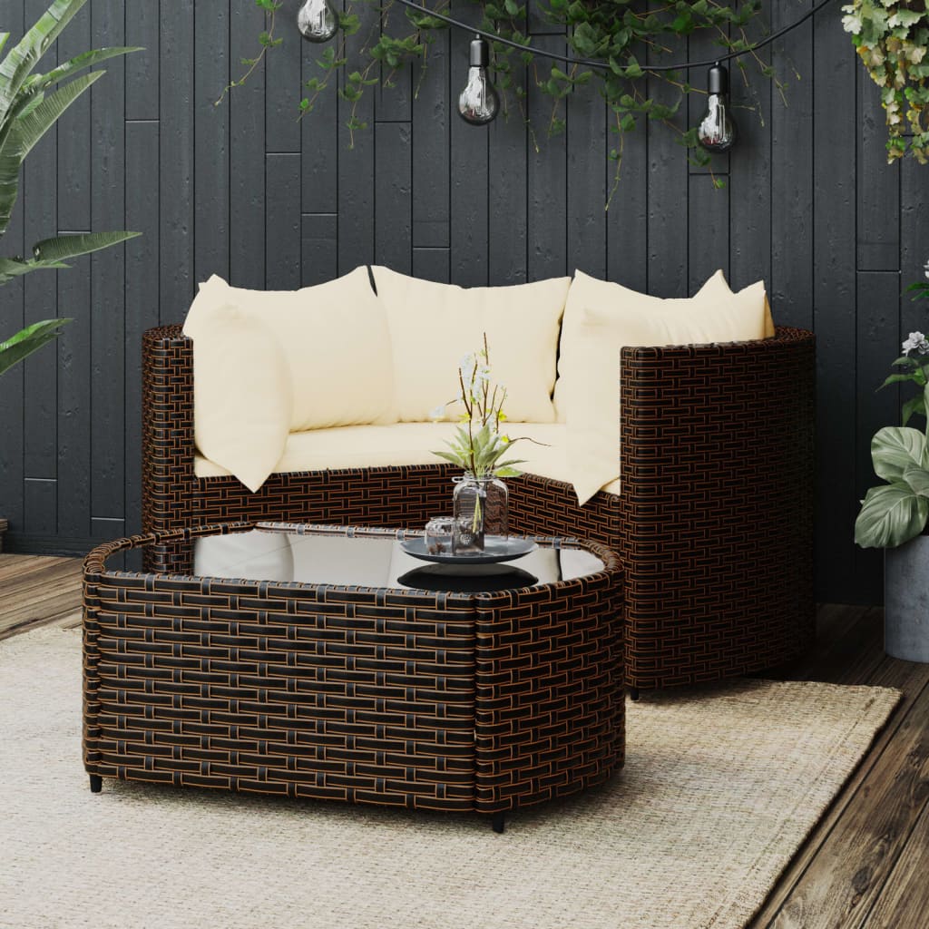 -Delige Loungeset Met Kussens Poly Rattan