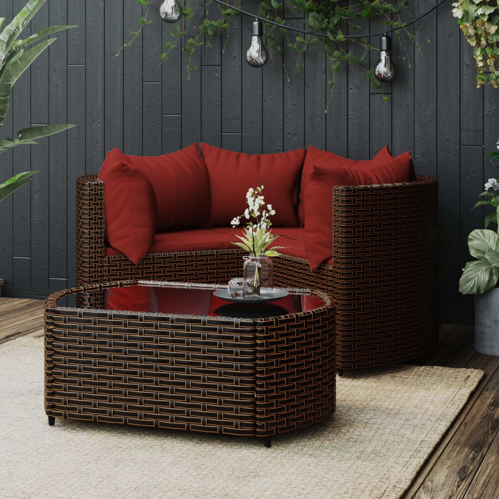 -Delige Loungeset Met Kussens Poly Rattan
