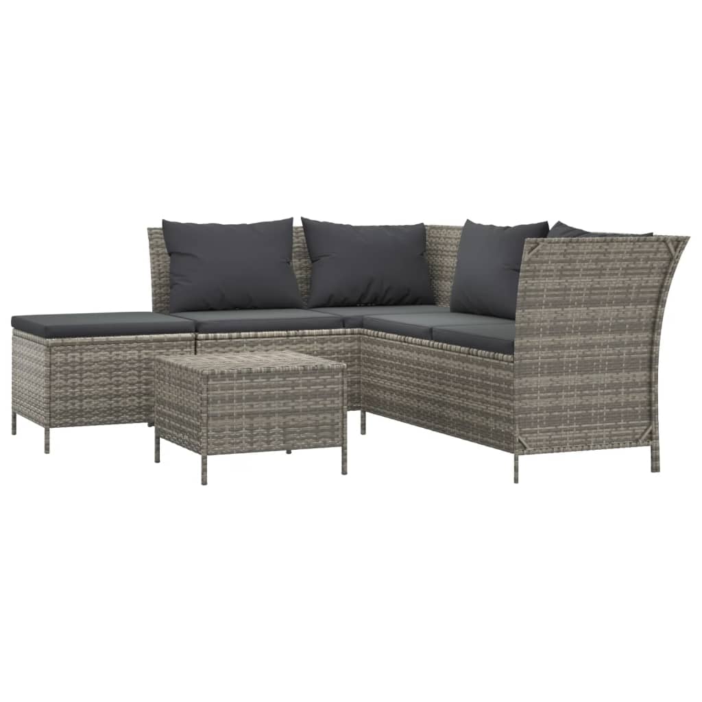 -Delige Loungeset Met Kussens Poly Rattan