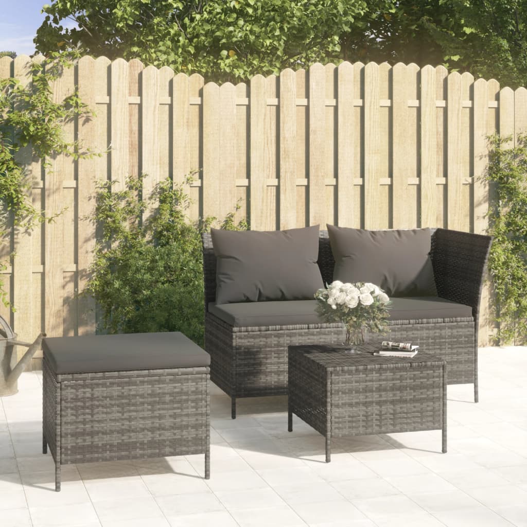 -Delige Loungeset Met Kussens Poly Rattan
