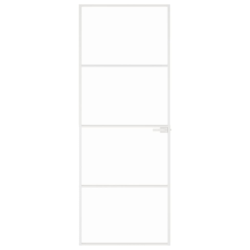 Binnendeur 76X201,5 Cm Gehard Glas En Aluminium Smal Wit En Transparant