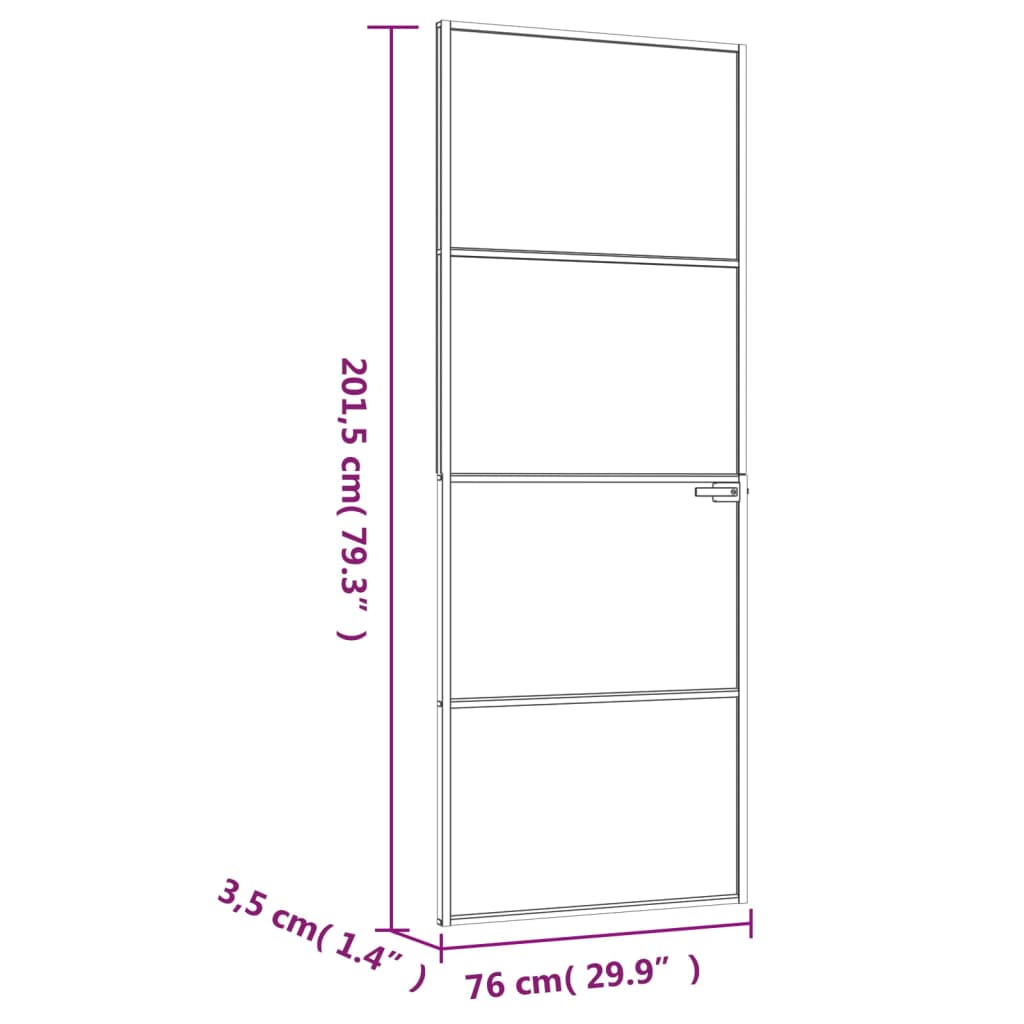 Binnendeur 76X201,5 Cm Gehard Glas En Aluminium Smal Wit En Transparant