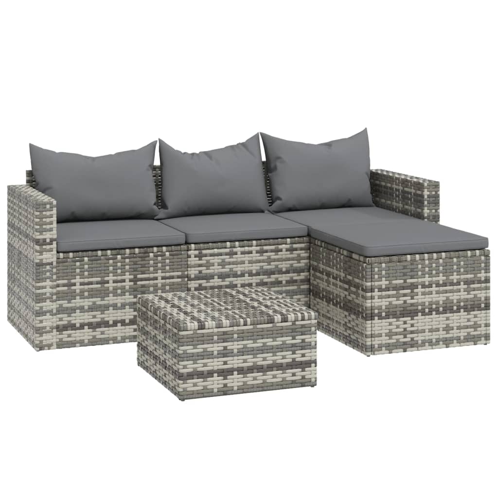 -Delige Loungeset Met Kussens Poly Rattan