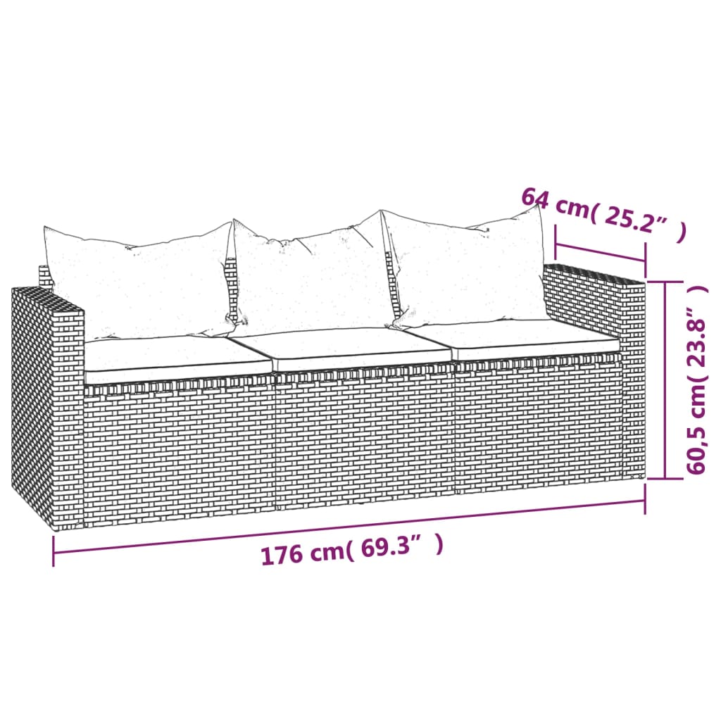 -Delige Loungeset Met Kussens Poly Rattan