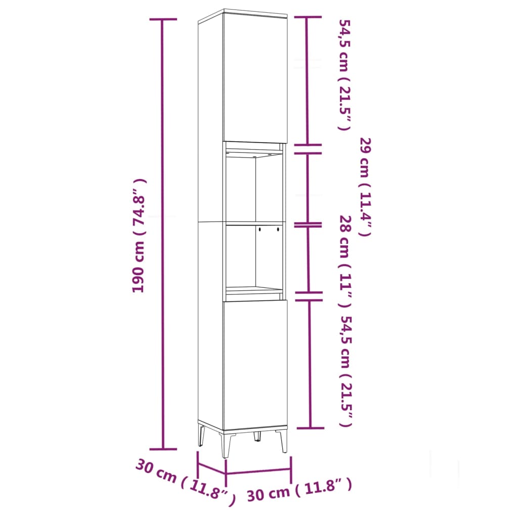 Badkamerkast 30X30X190 Cm Bewerkt Hout