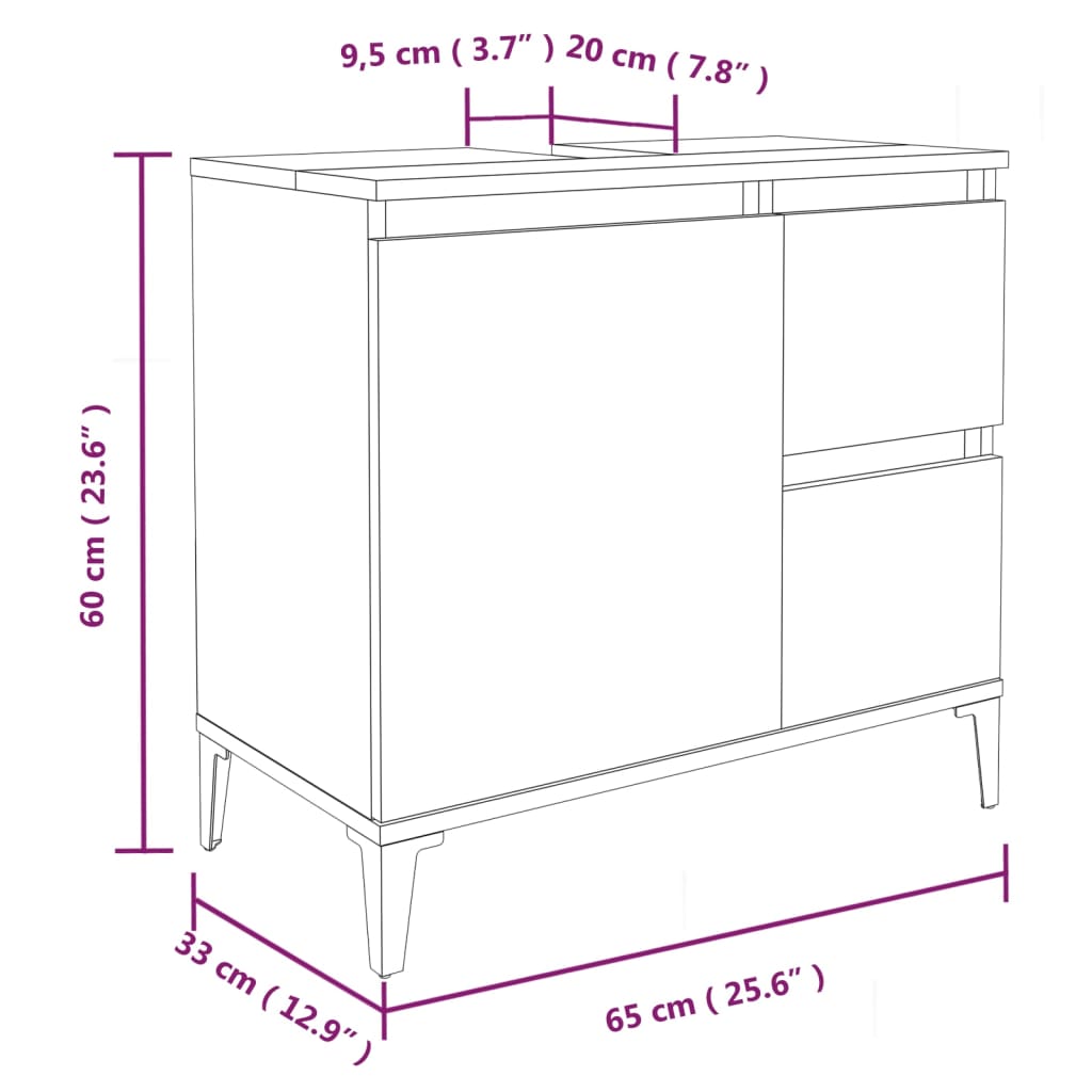 Badkamerkast 65X33X60 Cm Bewerkt Hout Eikenkleurig