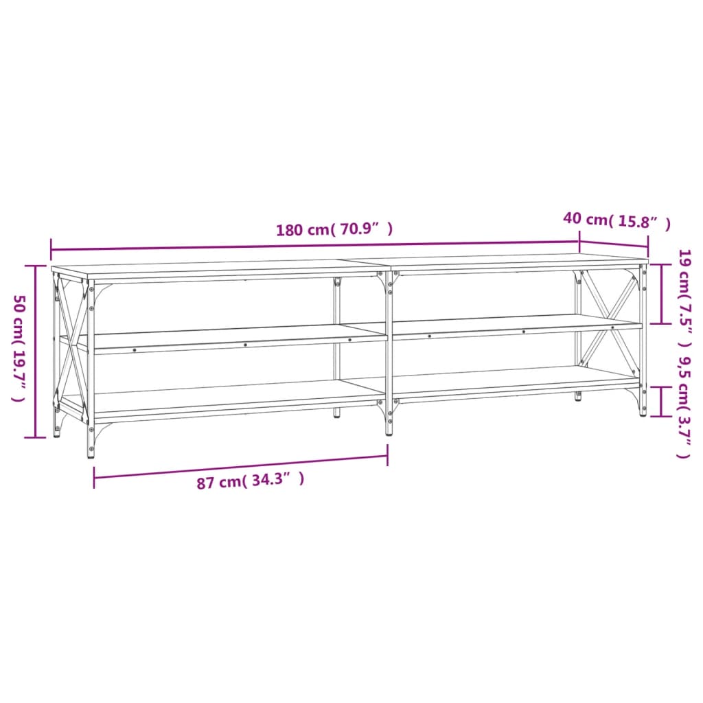 Tv-Meubel 180X40X50 Cm Bewerkt Hout Eikenkleurig