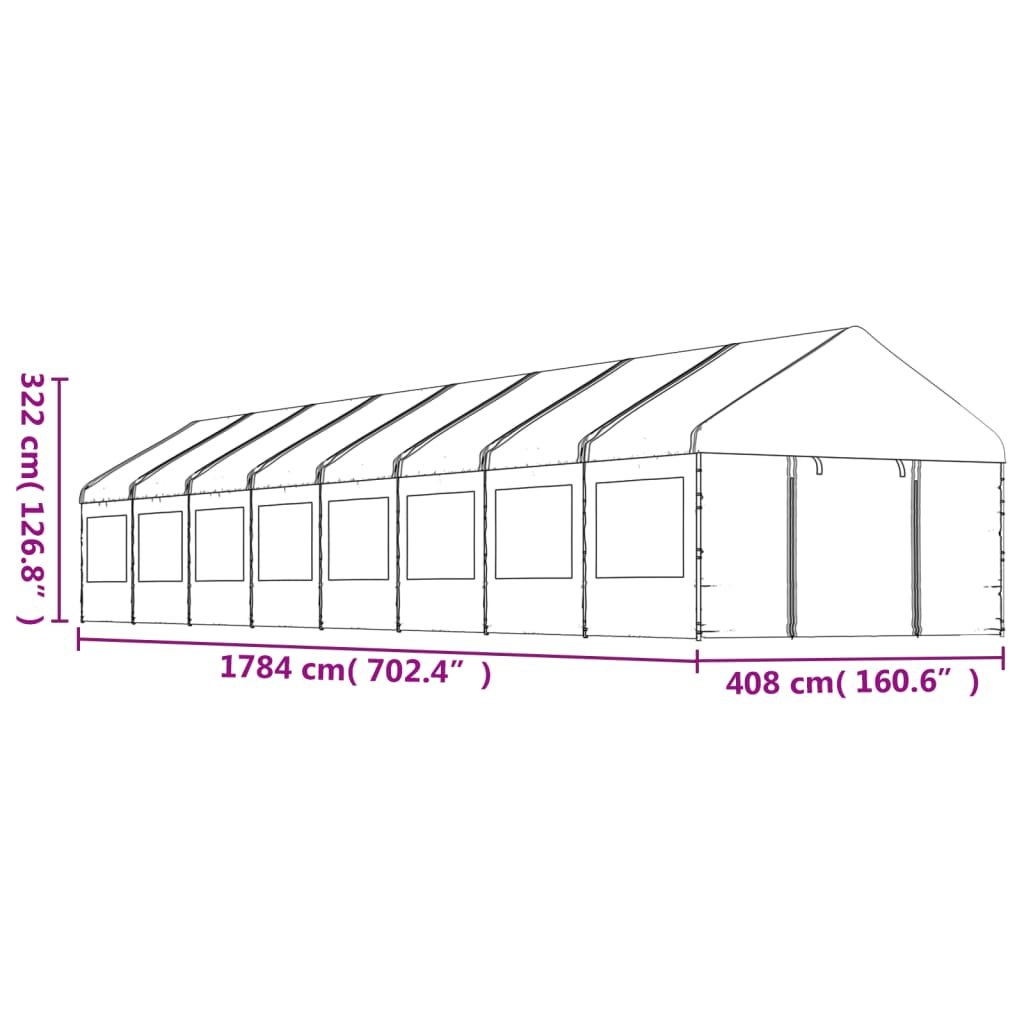 Prieel Met Dak 17,84X4,08X3,22 M Polyetheen Wit