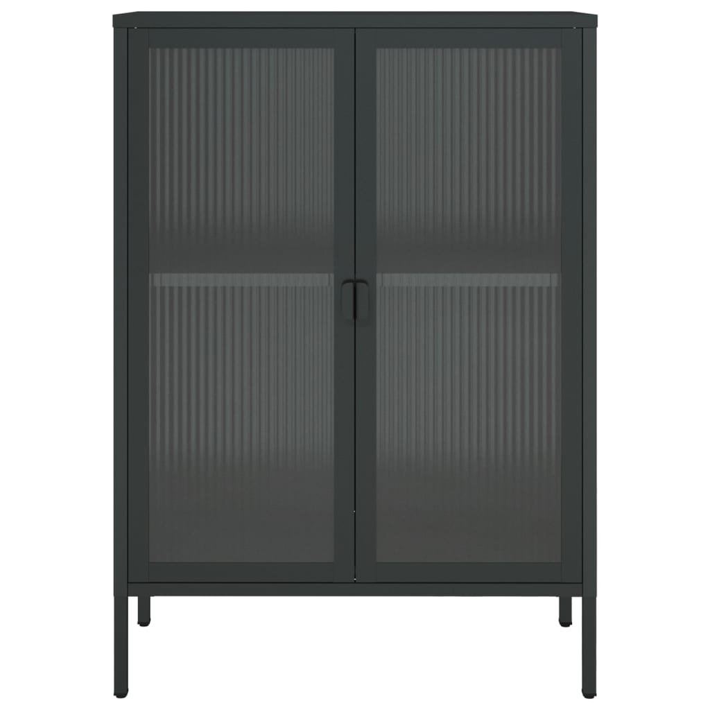 Dressoir 75X35X105 Cm Glas En Staal Zwart Hoogglans Wit