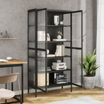 Hoge Kast 85X40X180 Cm Glas En Staal Zwart