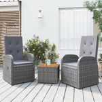 3-Delige Loungeset Poly Rattan En Massief Acaciahout Grijs