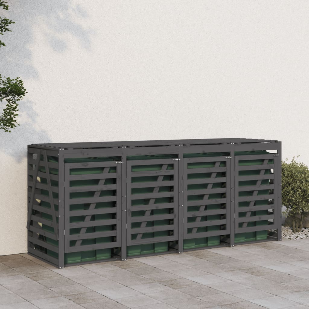 Containerberging Viervoudig Massief Grenenhout Grijs