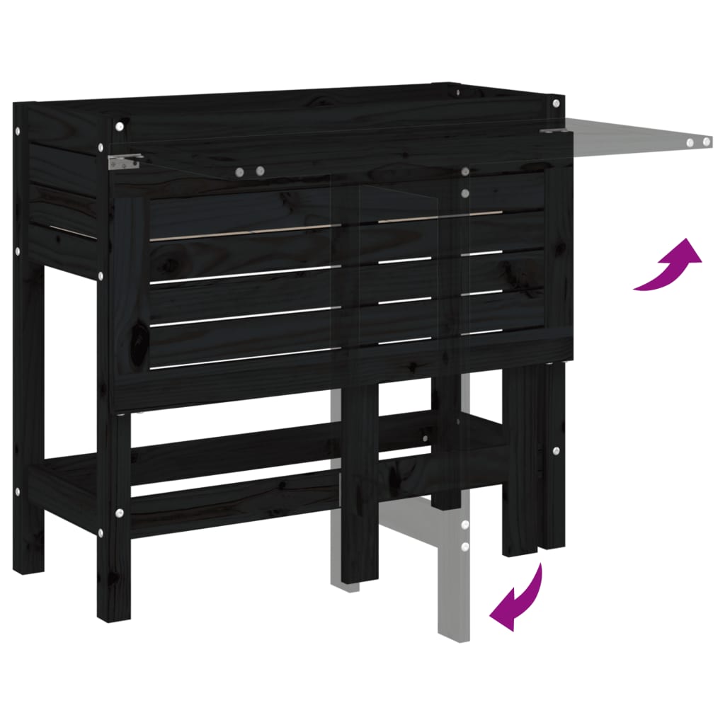 Plantenbak Met Inklapbaar Tafelblad Massief Grenenhout Zwart