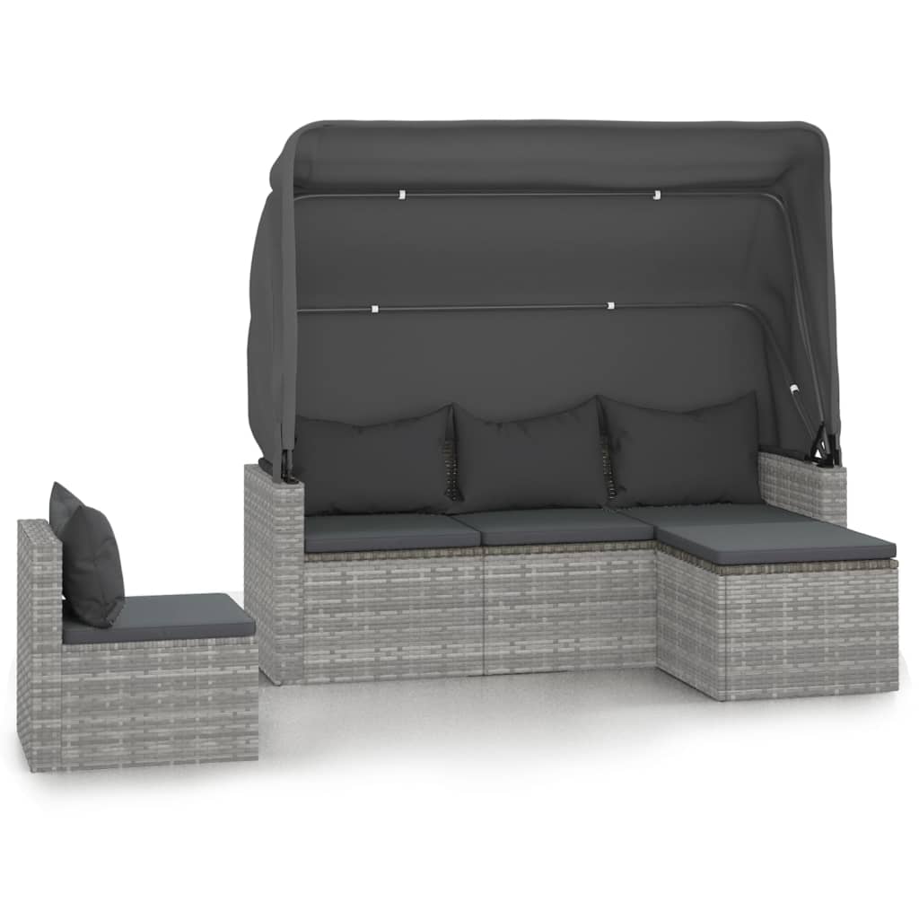4-Delige Loungeset Met Kussens Poly Rattan Grijs