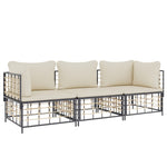 3-Delige Loungeset Met Kussens Poly Rattan Antracietkleurig
