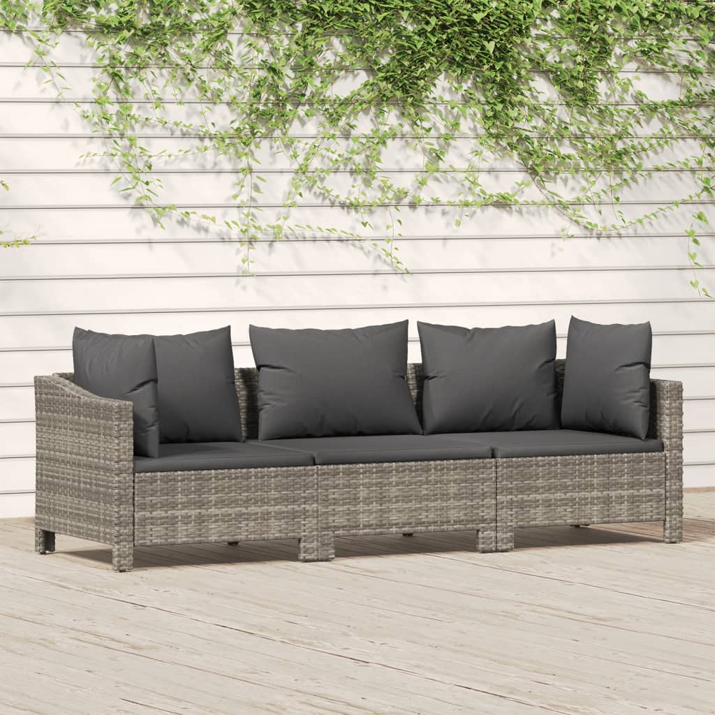 3-Delige Loungeset Met Kussens Poly Rattan Grijs