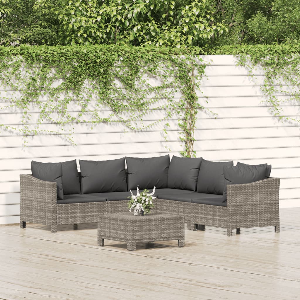 5-Delige Loungeset Met Kussens Poly Rattan Grijs