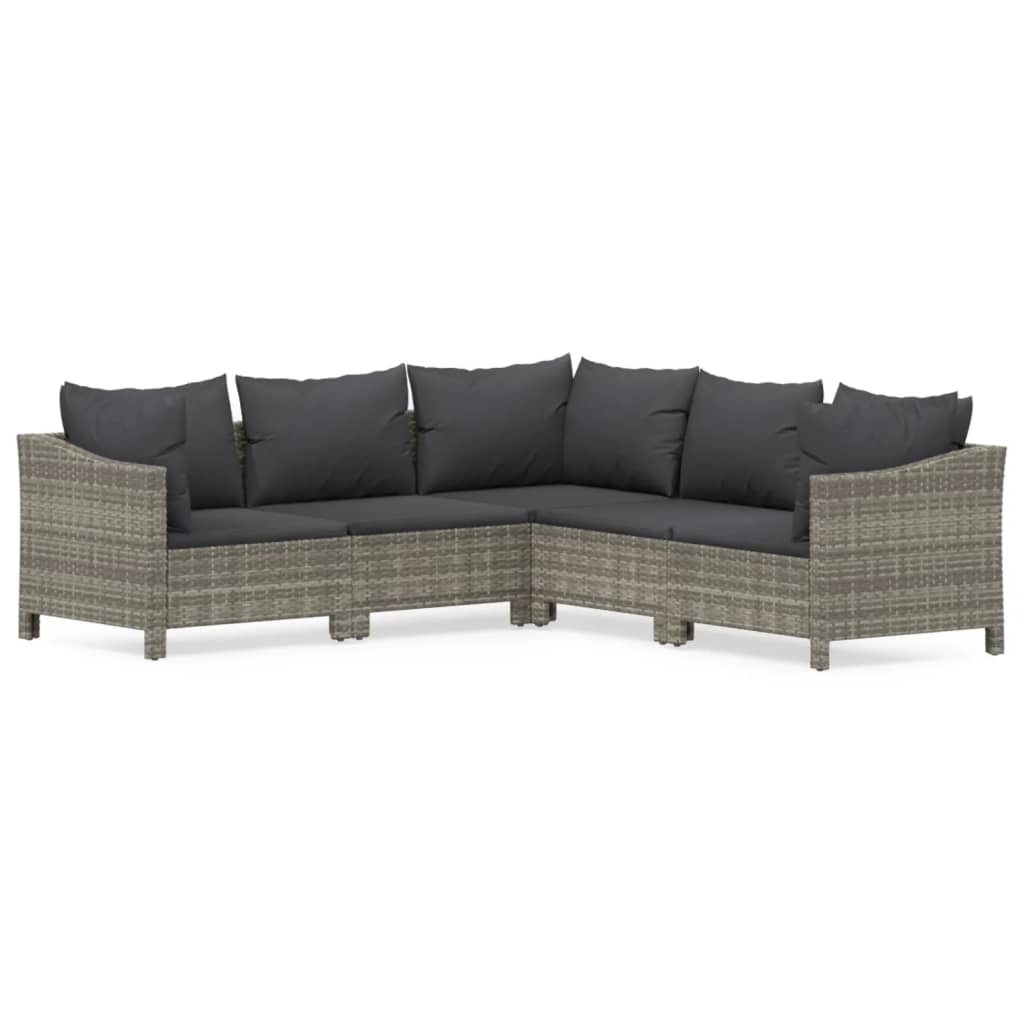 5-Delige Loungeset Met Kussens Poly Rattan Grijs