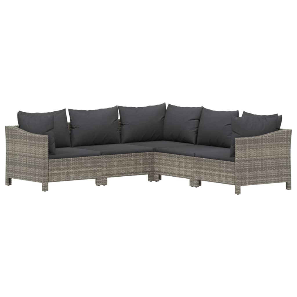 5-Delige Loungeset Met Kussens Poly Rattan Grijs
