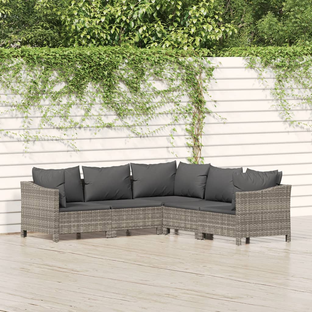 5-Delige Loungeset Met Kussens Poly Rattan Grijs
