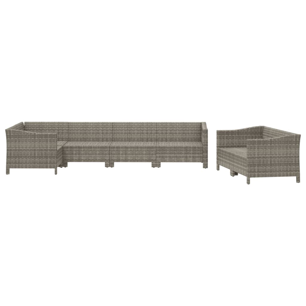 7-Delige Loungeset Met Kussens Poly Rattan Grijs
