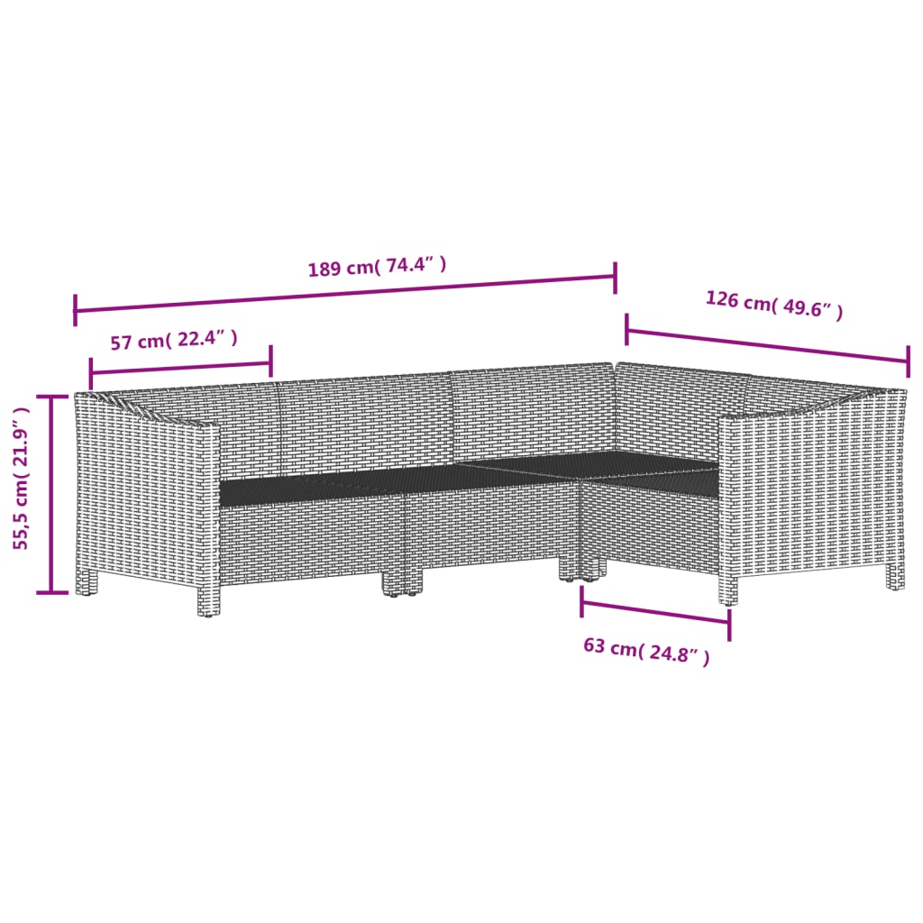 7-Delige Loungeset Met Kussens Poly Rattan Grijs