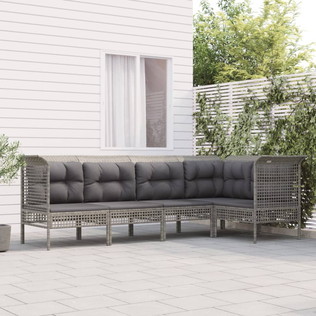 6-Delige Loungeset Met Kussens Poly Rattan Grijs