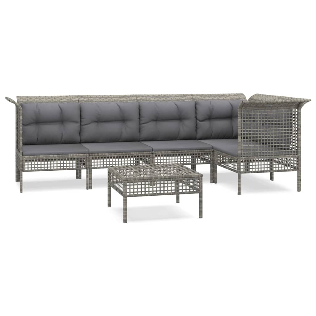6-Delige Loungeset Met Kussens Poly Rattan Grijs