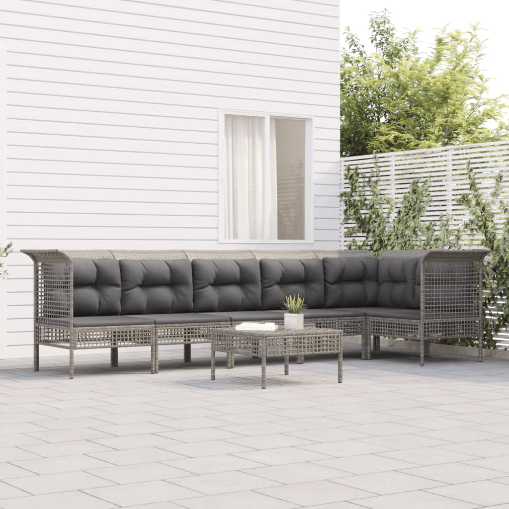 6-Delige Loungeset Met Kussens Poly Rattan Grijs