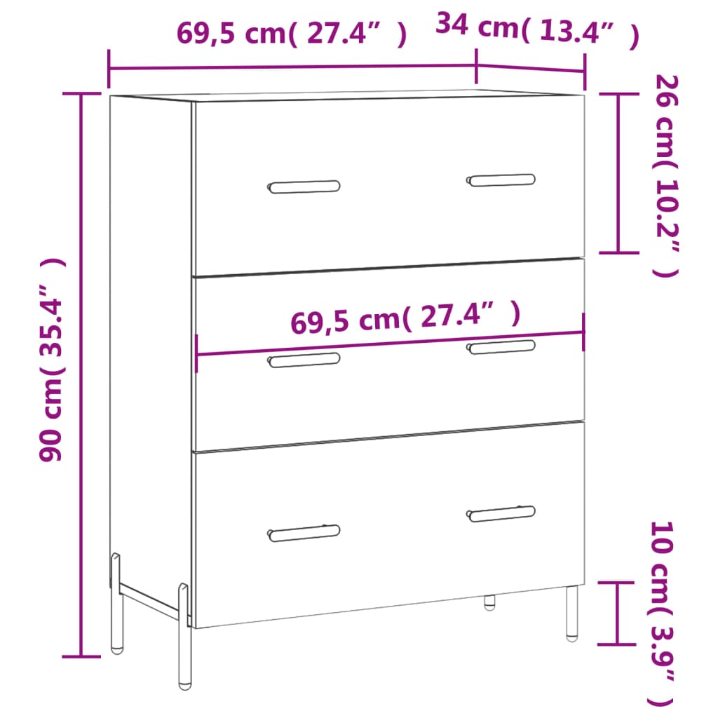 Dressoir 69,5X34X90 Cm Bewerkt Hout