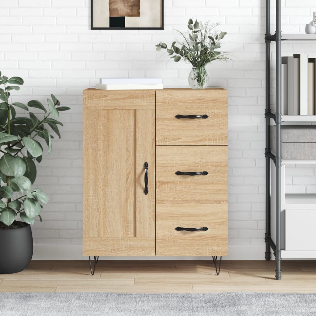 Dressoir 69,5X34X90 Cm Bewerkt Hout Eikenkleurig