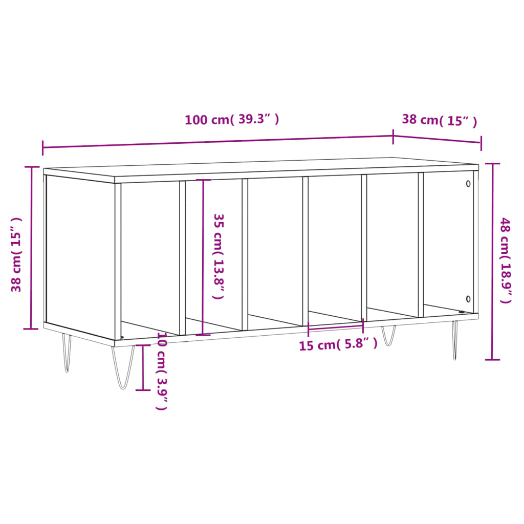 Platenkast 100X38X48 Cm Bewerkt Hout Eikenkleurig