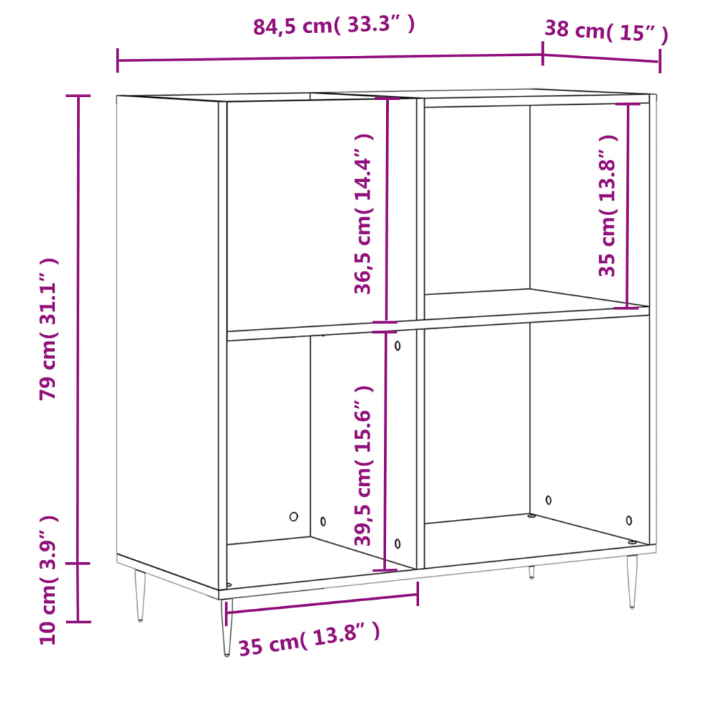 Platenkast 84,5X38X89 Cm Bewerkt Hout Eikenkleurig